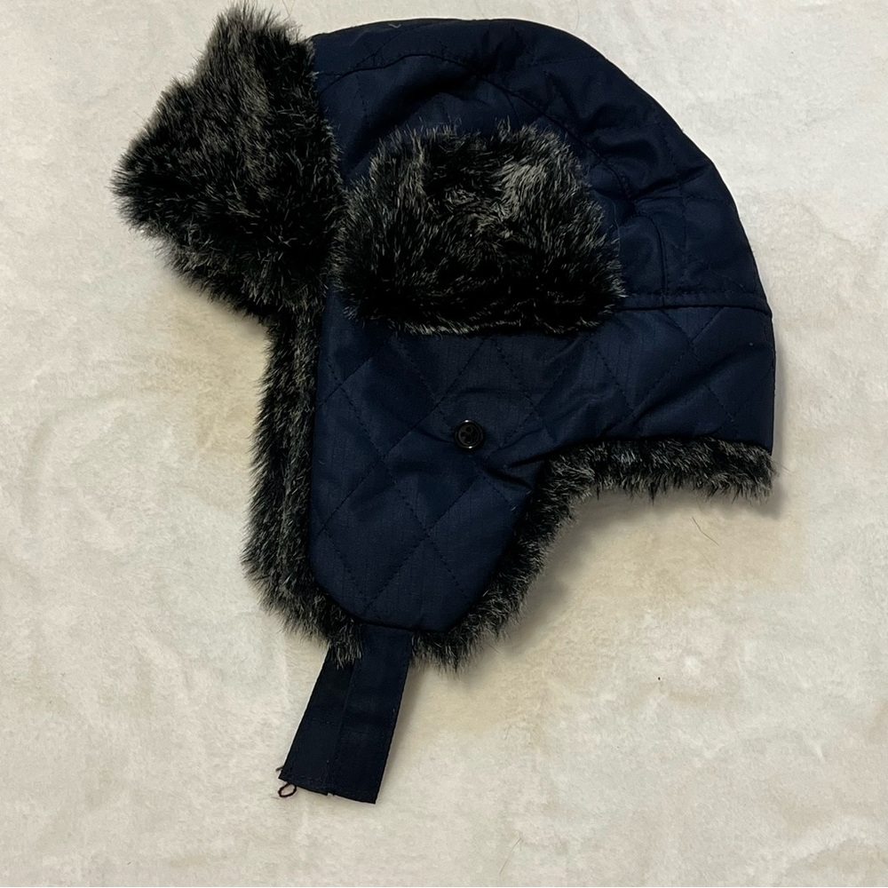 Toddler Navy Quilted Trapper Hat with Faux Fur - Picture 2 of 4